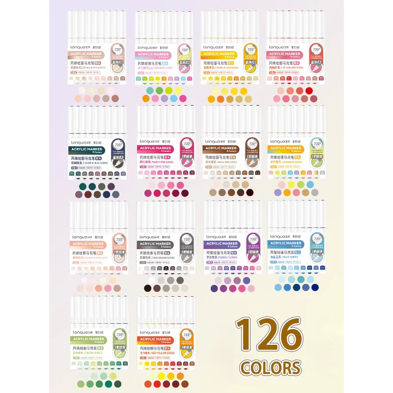 126 Colors Soft Brush Acrylic Marker Pen Set for DIY Art Drawing Student Graffiti Craft Supplies