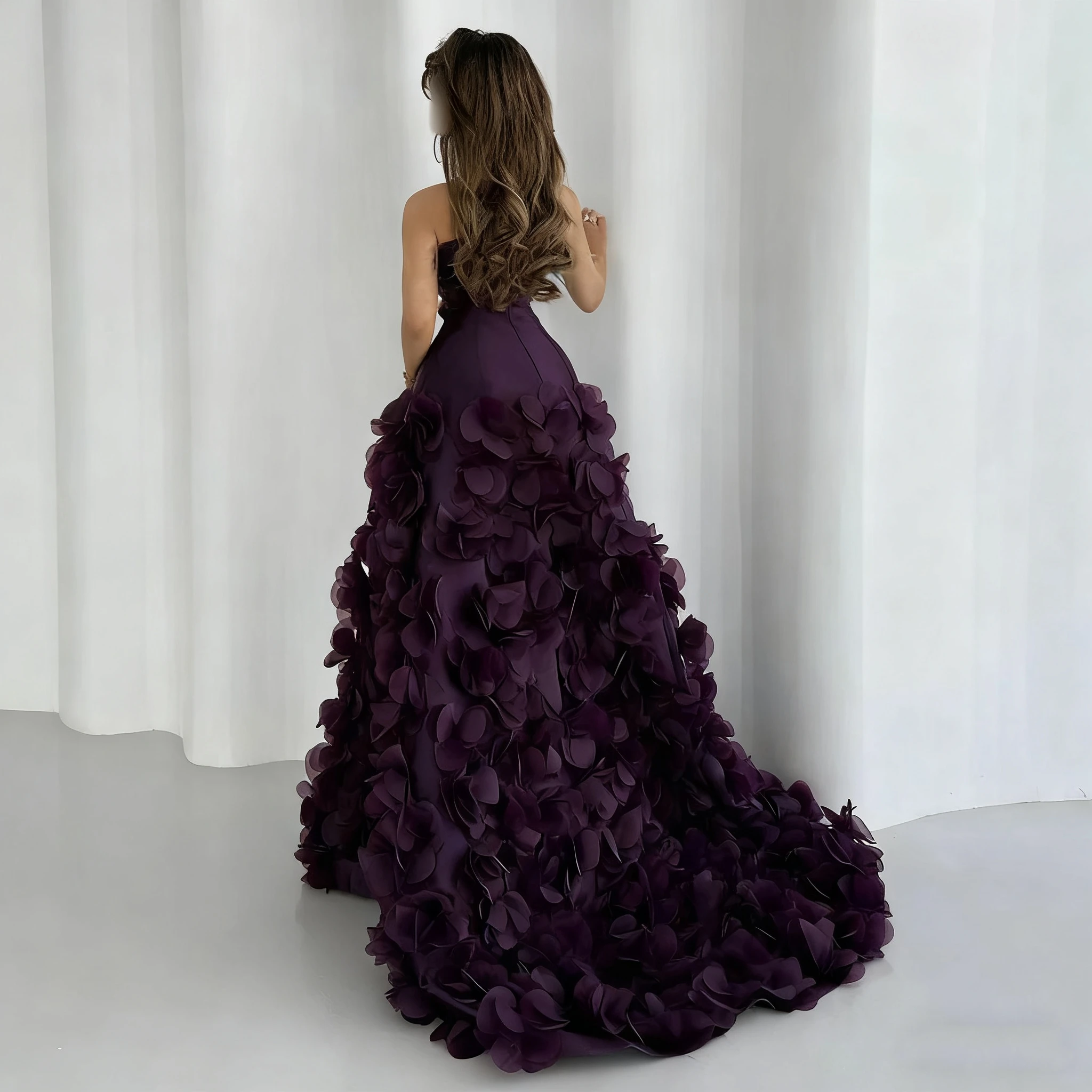 Cswdocy Purple Strapless Evening Dress Women's 3D Flower Ruffle Long Dress Slimming FormalProm 2027 Party Dress Customization