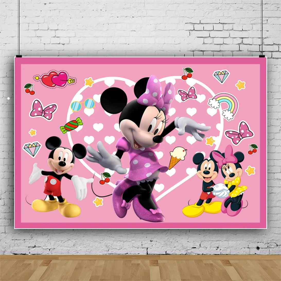 125/150cm Disney Mickey Minnie Mouse Cartoon Theme Kids Happy Birthday Background Baby Shower Boy or Girl Photography Banner