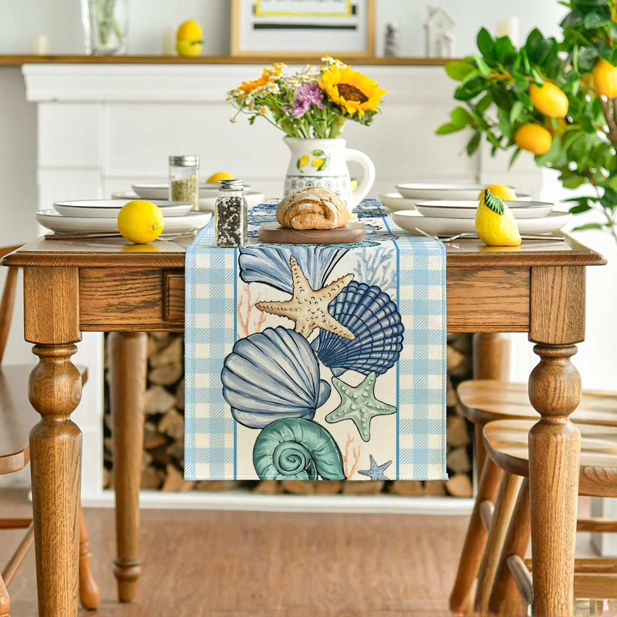 البحر قذيفة نجم البحر الصيف الكتان الجدول العدائين الموسمية المحيط المطبخ طاولة طعام ديكور مزرعة عطلة حفل زفاف ديكور #6