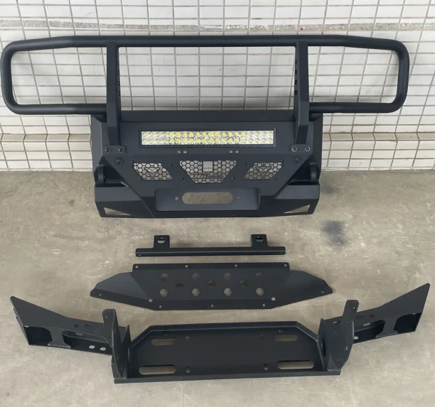 Offroad Steel Bumper with LED Light Bar Round Fog Lights  Hole Black Texture Finish Exterior Guard for  Prado LC250