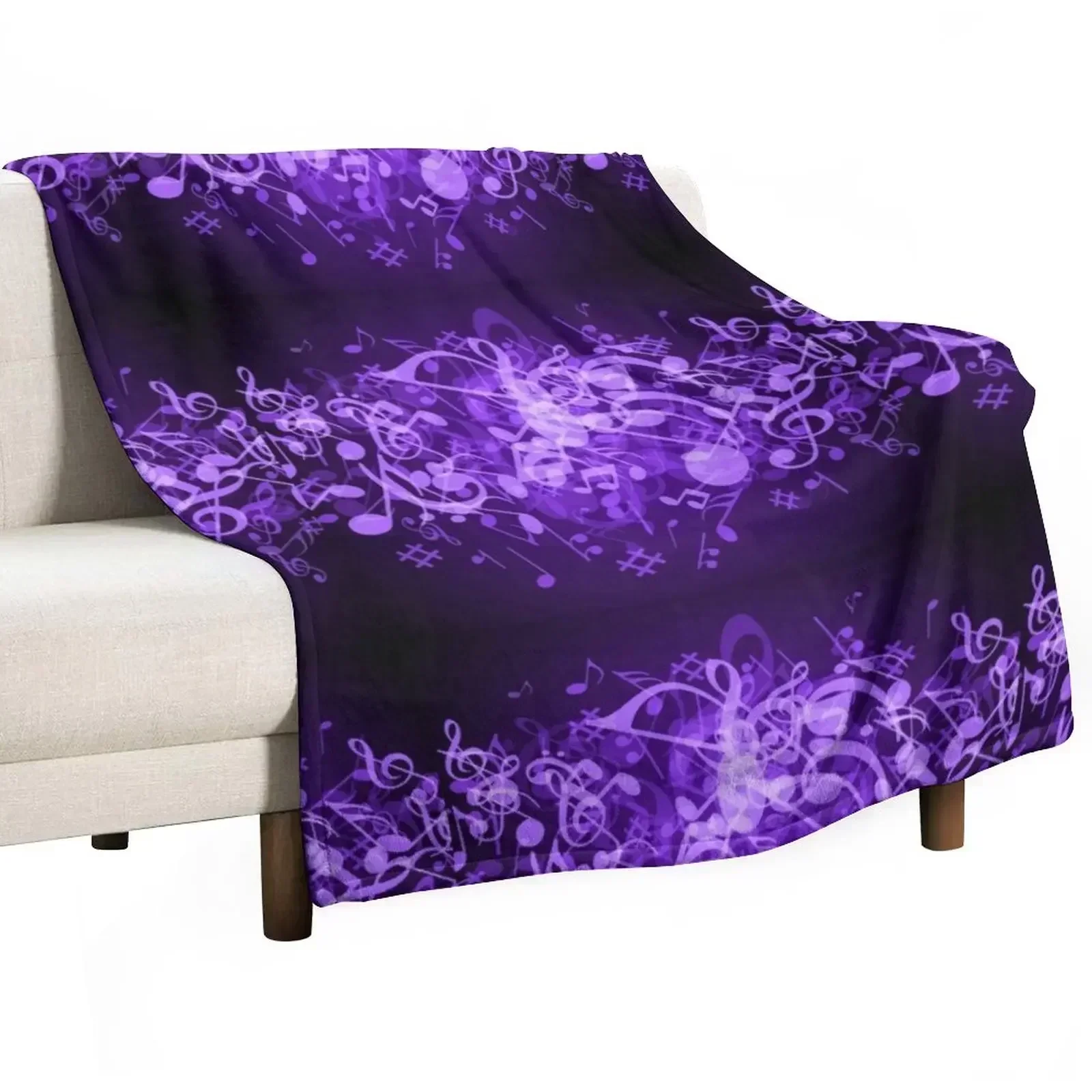 Purple Glow Music Notes Throw Blanket Plaid Loose funny gift wednesday bed plaid Polar Blankets