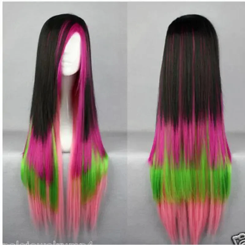 FREESHI PPING     Cosplay Lolita Bla Rose Pink Green Mix long Straight Wig