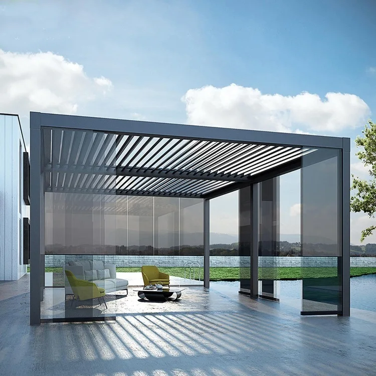 

df-High Quality Modern Luxury Aluminum Waterproof Outdoor Pergola with Bright Light Garden Pergola Retractable Pergola！