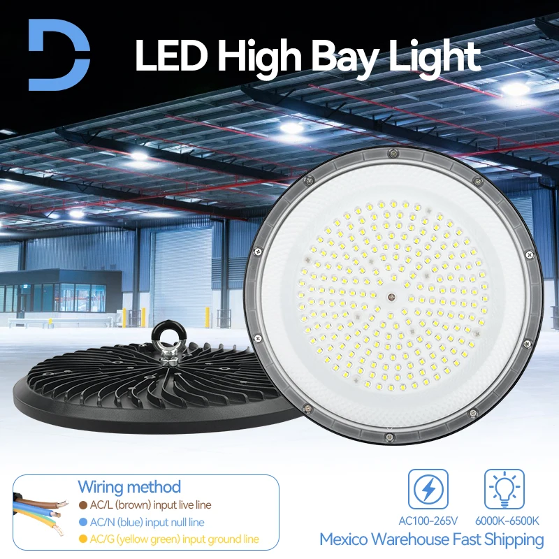 LED Industrial Lighting 100W 200W IP65 Waterproof Lampara 100-265V Garage Gym Factory Warehouse High Bay Lights UFO Floodlight