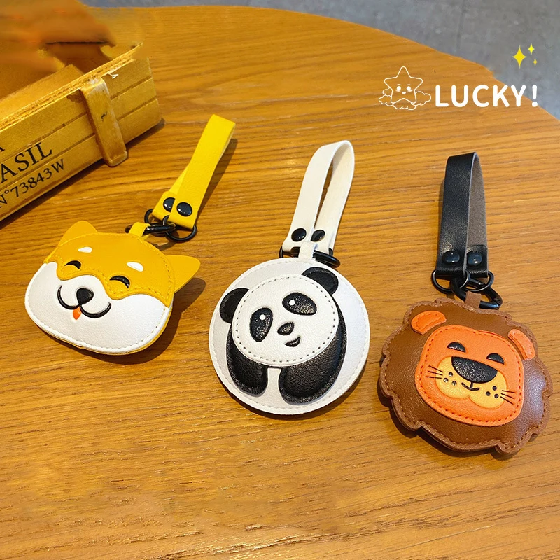 Cartoon Cute Pet Panda Leather Pendant Key Chain Female Bag Trinket Delicate Lovely Shiba Inu Dog Lion Doll Keychain Package