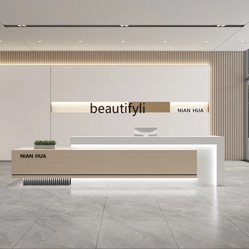 Modern simple company front desk hotel lobby bar checkout page beauty salon training institution store reception desk