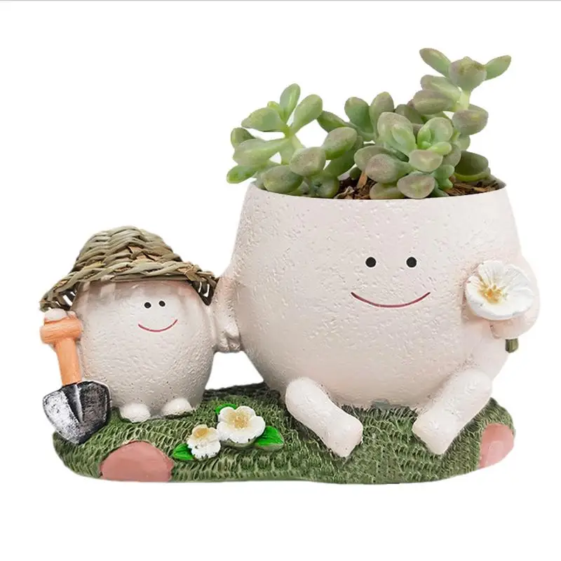 Parent And Child Planter Pot Indoor Outdoor Head Planter Cute Resin Flower Pots Sturdy Compact Resin Ornament Flower Pot For