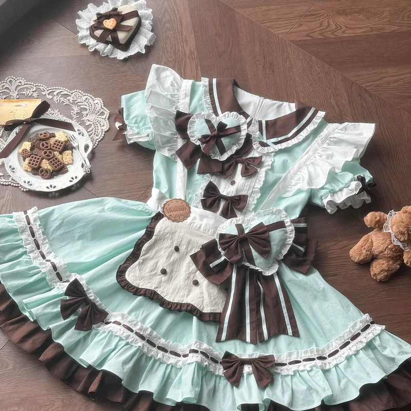 

Mint Chocolate Heart Cute Maid Uniform Lolita Skirt Sweet Little Girl Princess Dress Cosplay Costume Novelty Special Use Fashion