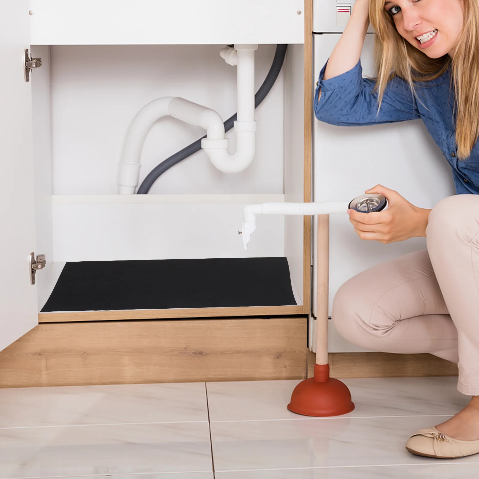 

Under Sink Mat Tpe Material Easy Clean Waterproof Cabinet Protector Kitchen Bathroom Storage Organizer Mat