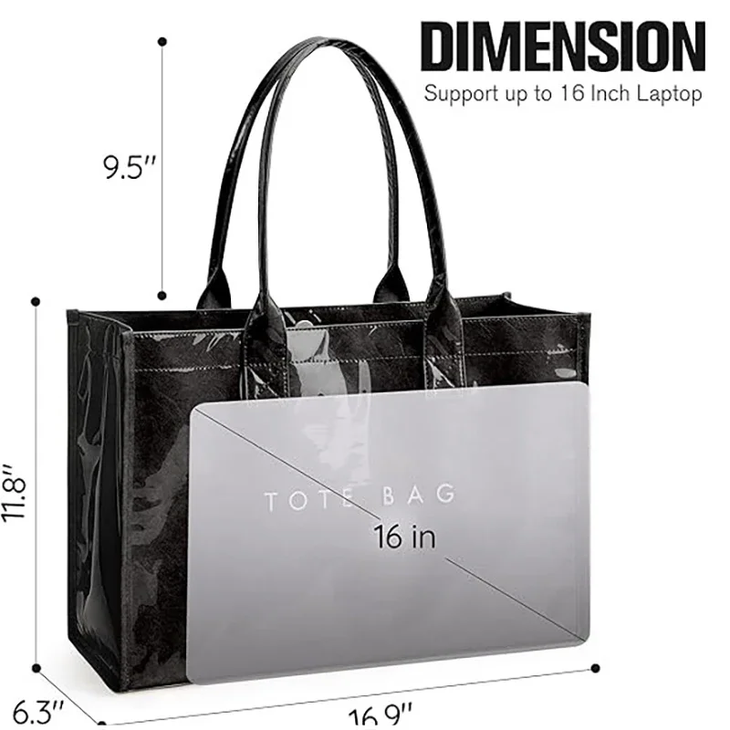 Laptop-Aufbewahrung, PVC-Einkaufstasche, wasserdichte, durchsichtige Umhängetasche aus Kraftpapier, Büchertasche mit großem Fassungsvermögen, Damen-Shopper, Arbeits- und Pendlerhandtasche – Detail 1