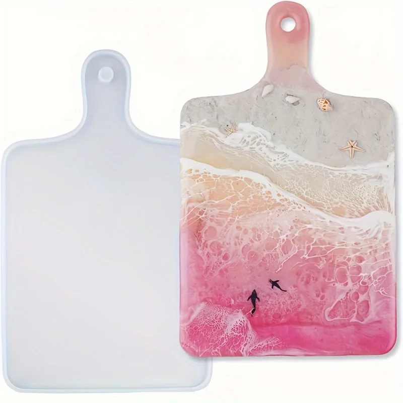 

LargeDIYEpoxy Resin Tray Mold - Силиконовая форма для литья круглого и прямоугольного подноса с ручкой, дизайн агатовой мантии - Домашний декор