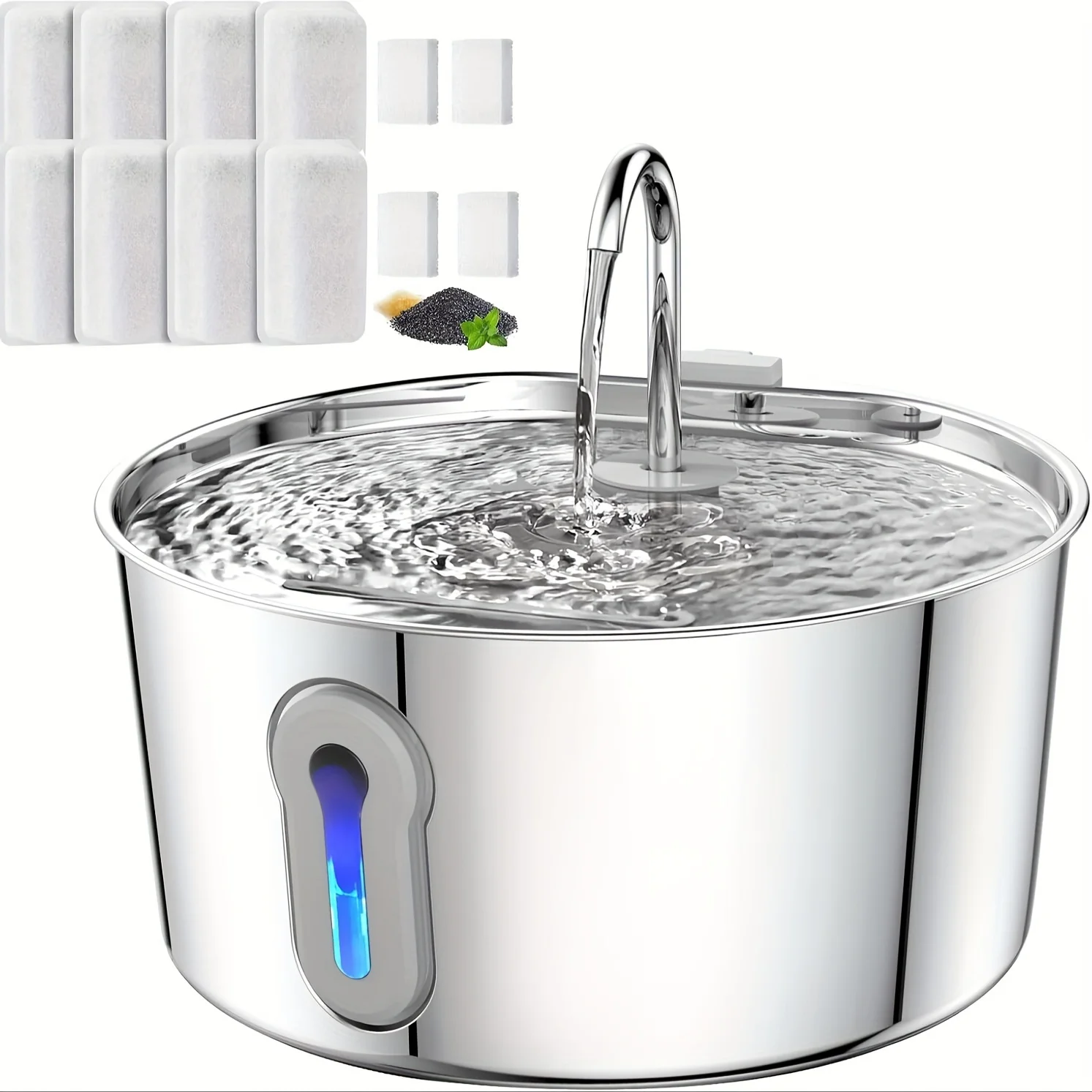 4L Stainless Steel Cat Water Fountain Dog Drinking Bowl Automatic Pet Drinker Water Dispenser for Multiple Pets