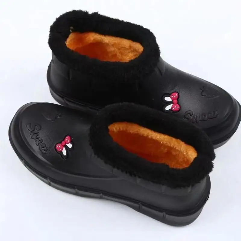 37-41 Womens Rain Boots Winter Waterproof Shoes Mujer Ankle Snow Botas Female Platform Thick-soled Plush Anti Slip Water Zapatos