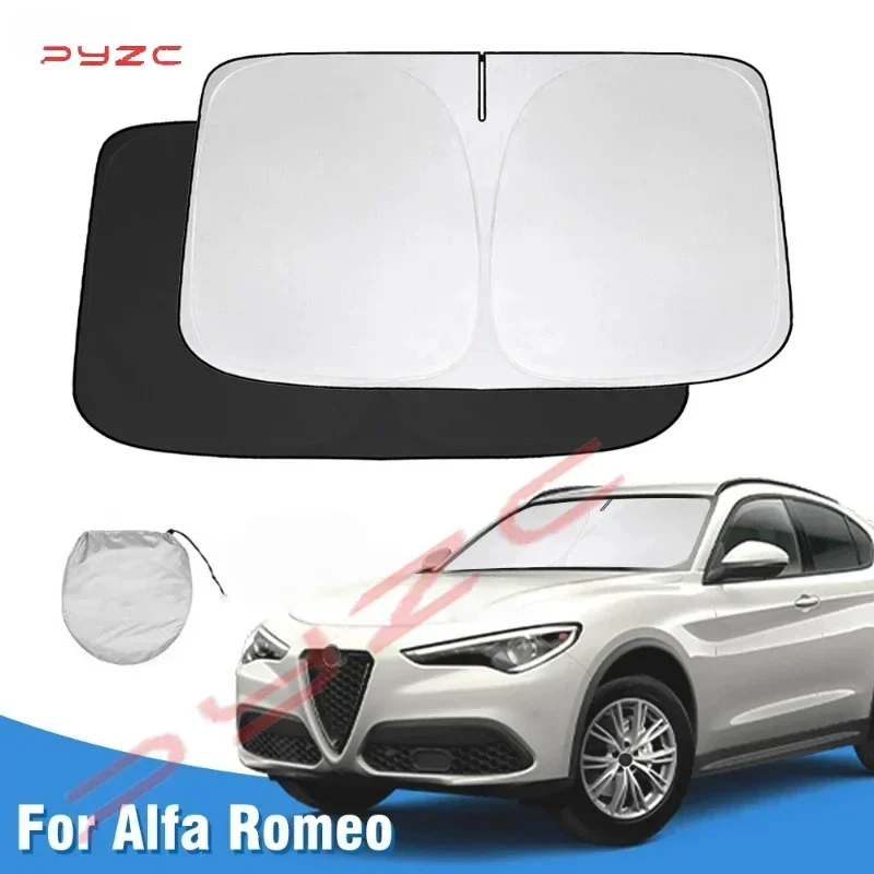 Windshield Sun Shade For Alfa Romeo Stelvio 2017-2021 2022 2023 2024 Window Sunshade Sun Visor Protector Foldable Blocks UV Rays