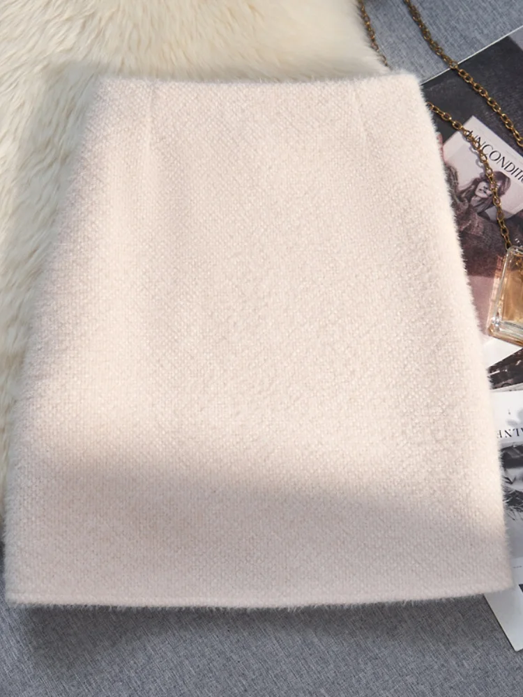 SMTHMA تنورة صوفية للنساء جديد الخريف الشتاء عطر صغير نمط التخسيس ألف خط تنورة قصيرة #4