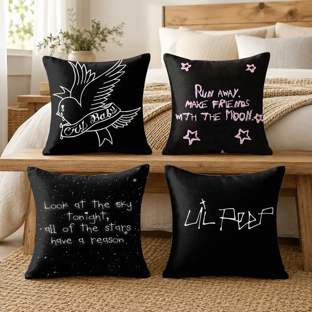 Pop Rap Album L-Lil Peep Hip Cushion Cover Soft Short Plush Pillow Cases Hidden Zipper Cutecore Sofa Bedroom Home Decor Gift