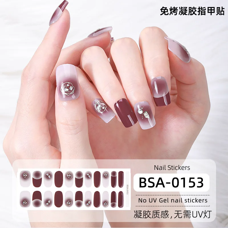 22Tips Nail Gel Paste Baking Free 3D Diamonds Nail Art Stickers Collection Manicure DIY Nail Polish Strips Wraps for Party Decor