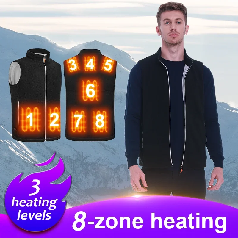 

8 Heating Areas Heated Jacket USB Electric Heated Vest Sports Coat Hiking Vest Intelligent Heating Jackets for Camping Fishing