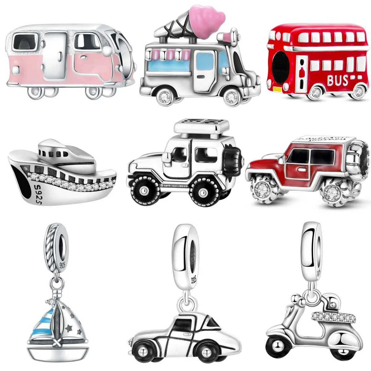 MISEFF S925 Sterling Silber Charm Transportfahrzeuge Automobile Segelboot Perlenanhänger für Original DIY Schmuckherstellung