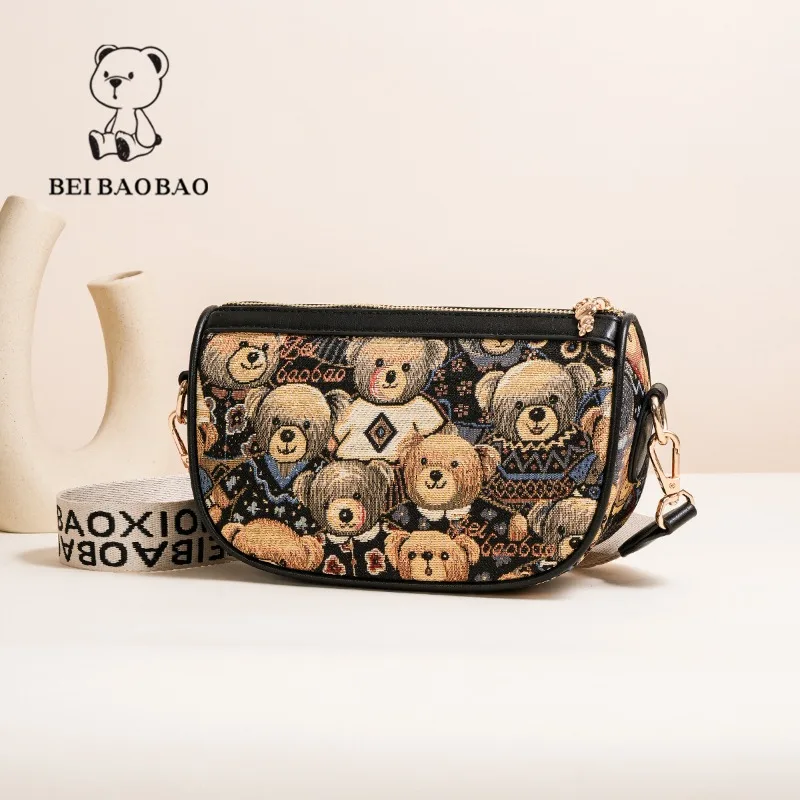 Dumpling Bag Casual Fashionable Woman Bags Canvas Bag Bear Pattern Korean Version Ins Style Crossbody Bag Women's Shoulder Bags