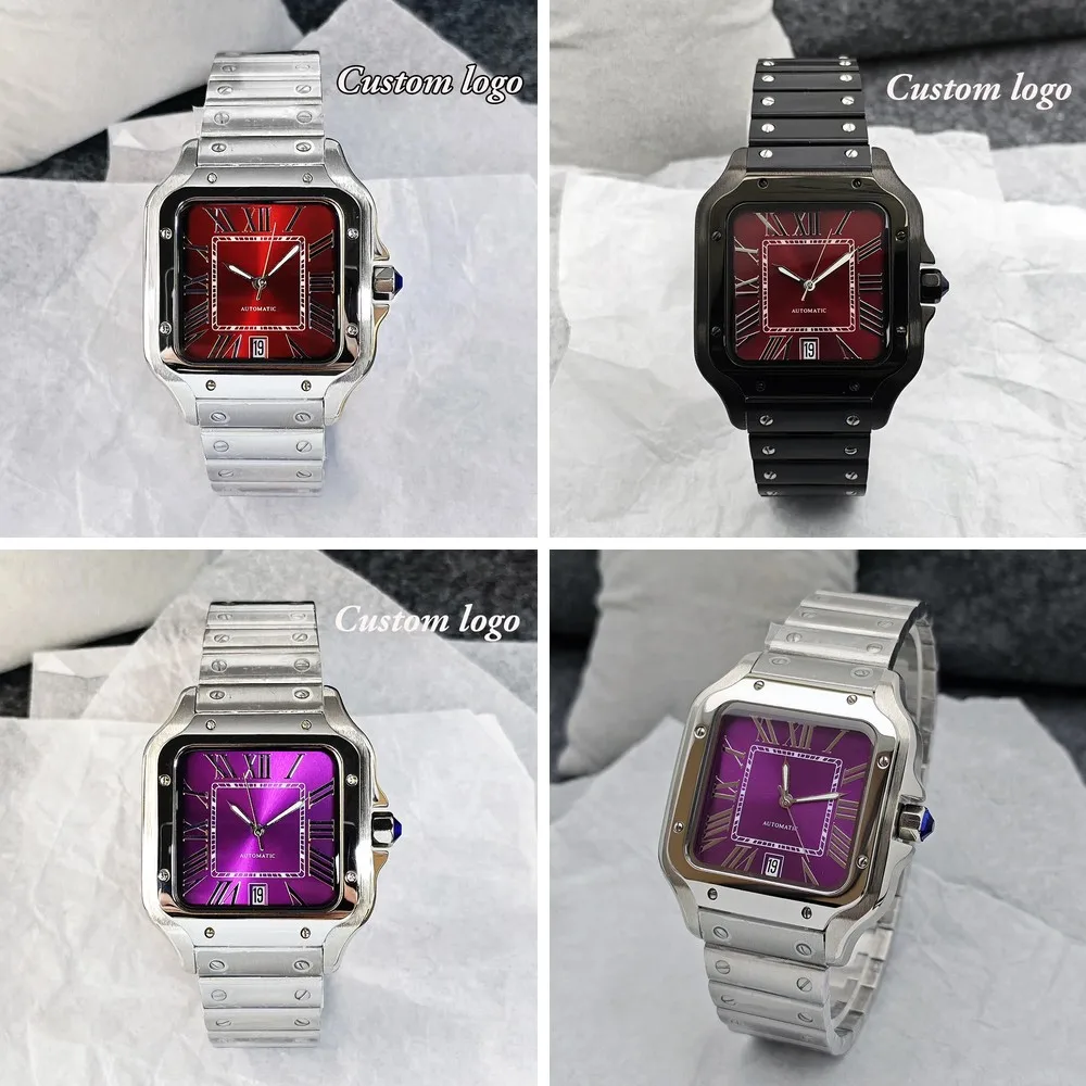 

wholesale price NH35 Watch Men Wine Red 38mm Stainless Steel Custom Logo Automatic Mechanical Wristwatch NH35