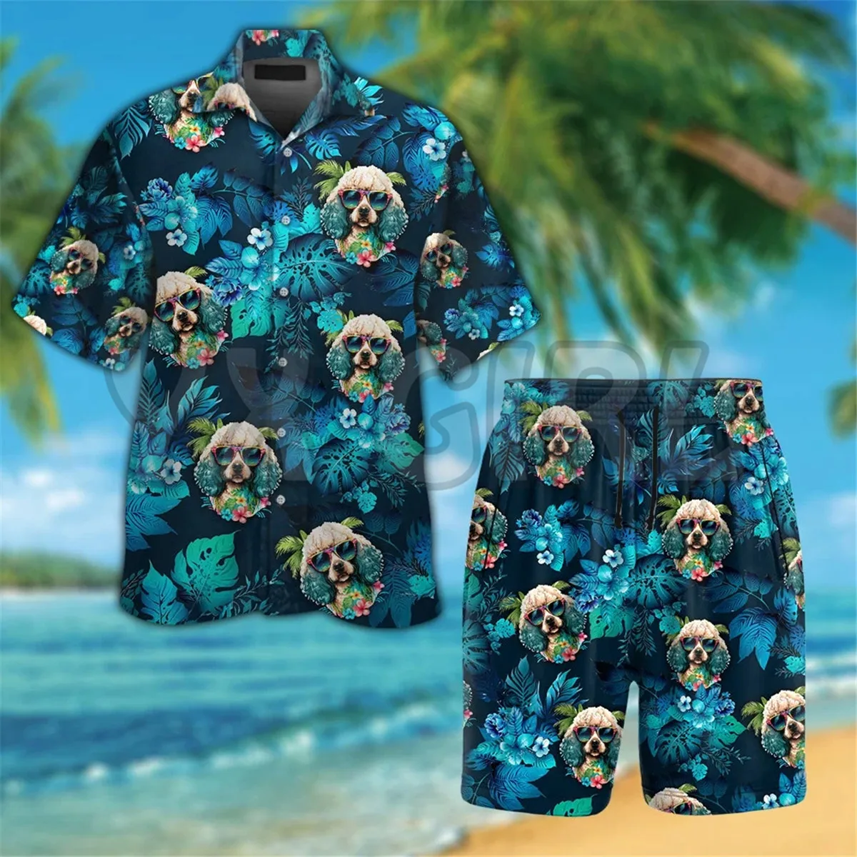 Rottweiler Dog Wearing Sunglass Funny Hawaiian Shirt 3D Printed Hawaiian Shirt+Beach Shorts Summer Tops