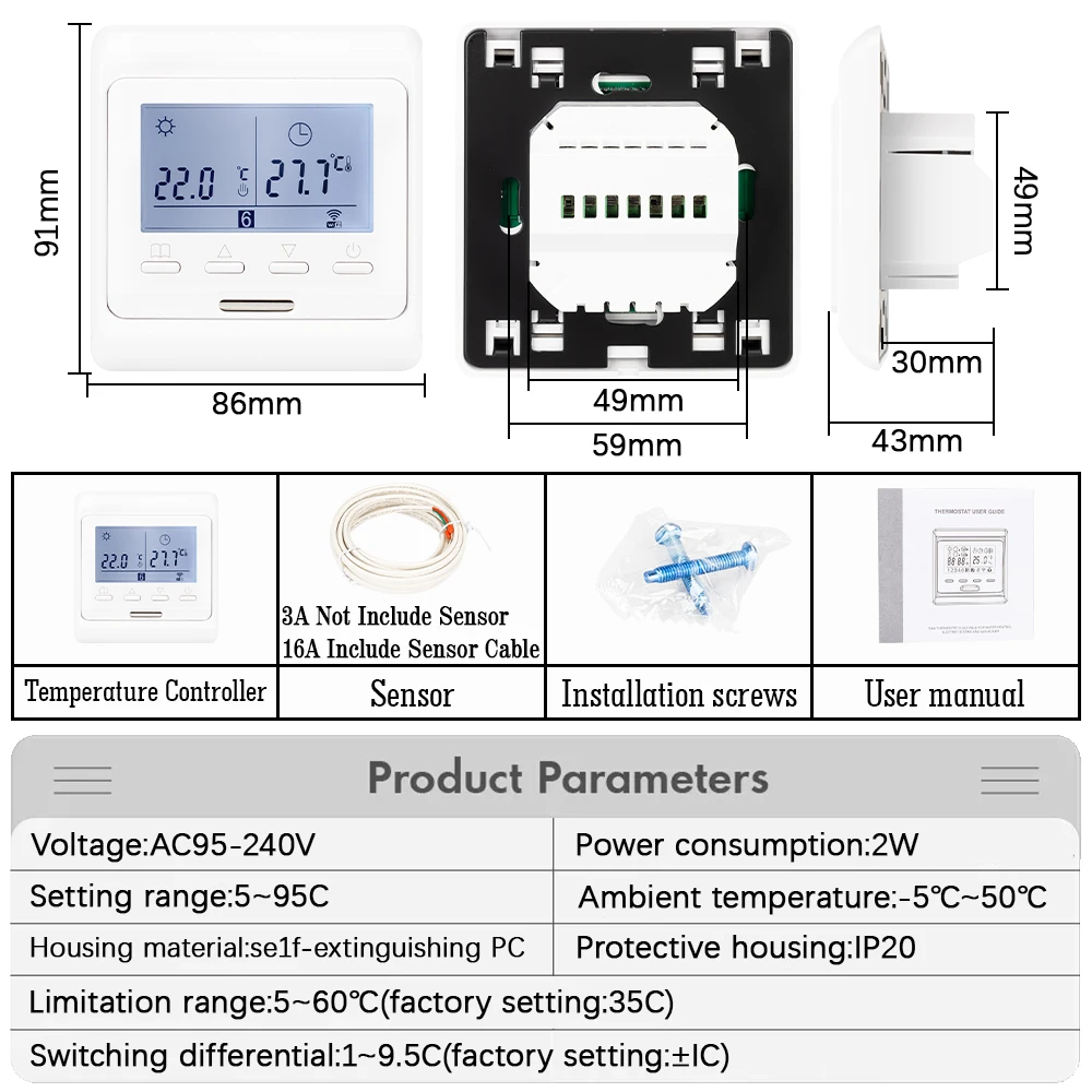 ﻿   Termostato programable inteligente Tuya WiFi 220V 16A controlador de temperatura de calefacción por suelo radiante eléctrico para el hogar Control por aplicación