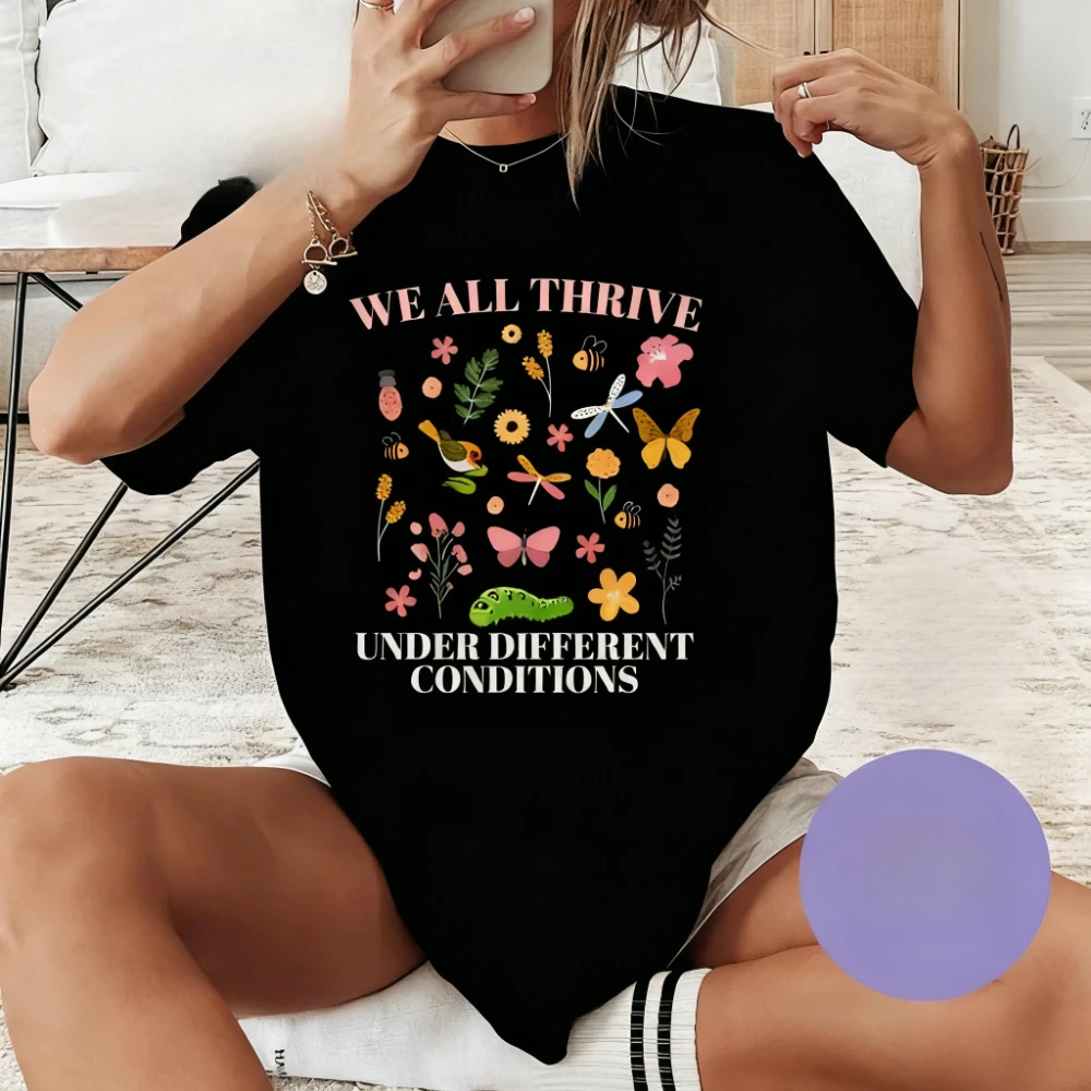 قميص We All Thrive تحت حالة مختلفة، تي شيرت خاص للمعلمين والنساء، تي شيرت للتنوع العصبي، هدايا الصحة العقلية، تي شيرت #1