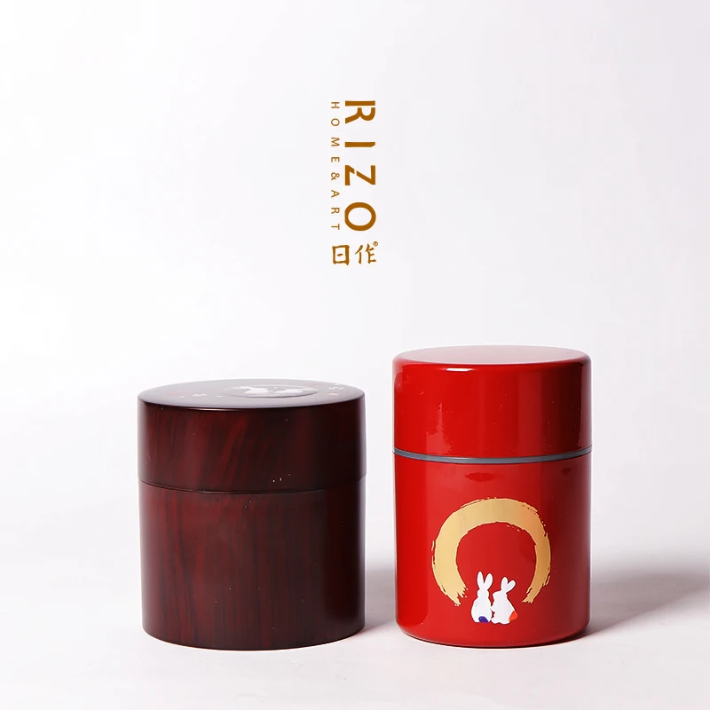 

Japanese Mountain Lacquerware Resin Jujube Shaped Rabbit Patterned Tea Can, Portable Sealed Can For Application,