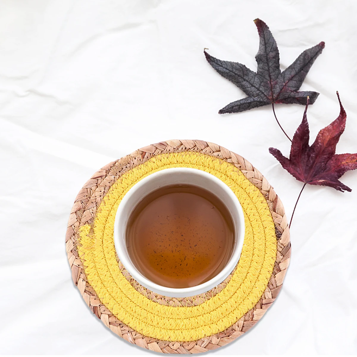 

4Pcs Japanese Round Table Mat Heat Insulation Straw Cotton Placemats Ecofriendly Teapot Pad Kitchen Party Feast