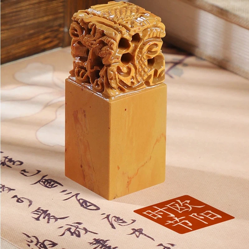Shoushan Stone Dragon Pattern Custom Engraved Name Stamps Calligraphy Personal Signature Seals Vintage Handmade Decor Craft Gift
