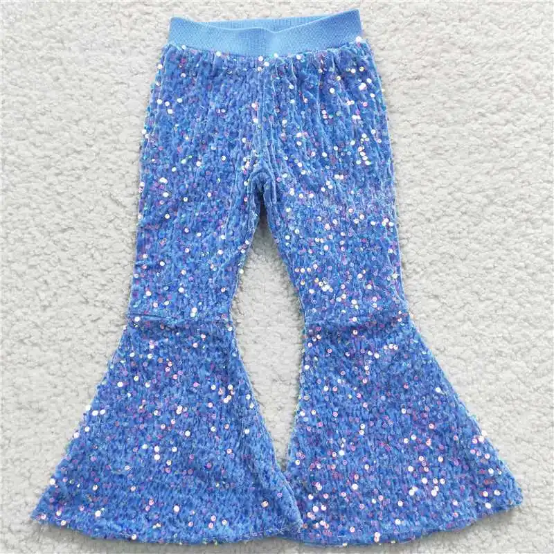 

Wholesale Girls' Autumn And Winter Pants With Bright Colors And Multi-Element Features Sequined Bell-Bottom Pants