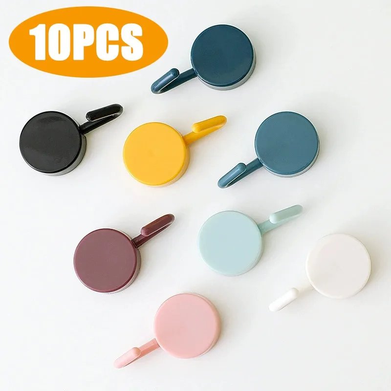 Gancho de pared autoadhesivo para puerta de baño, colgador de toallas de cocina, ganchos multicolores no perforados, accesorios de almacenamiento para el hogar, 10 Uds.