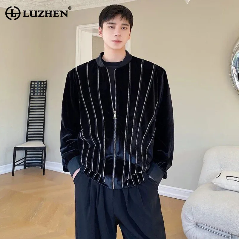 

LUZHEN оригинальный элегантный дизайн в полоску, фланелевое модное повседневное пальто высокого качества, мужское пальто, новинка весны 2025 года, модная мужская куртка JY4727