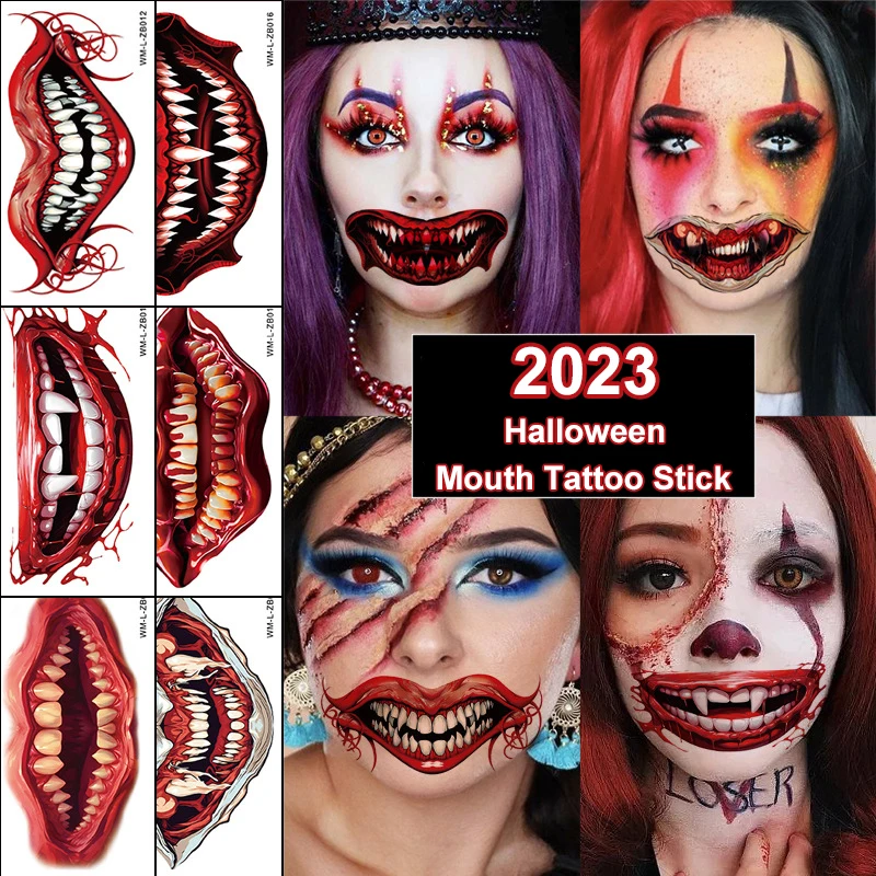 2026 New Halloween Funny Makeup Horror 5Pcs/set Mouth Face Sticker Waterproof Dark Wind Funny Makeup