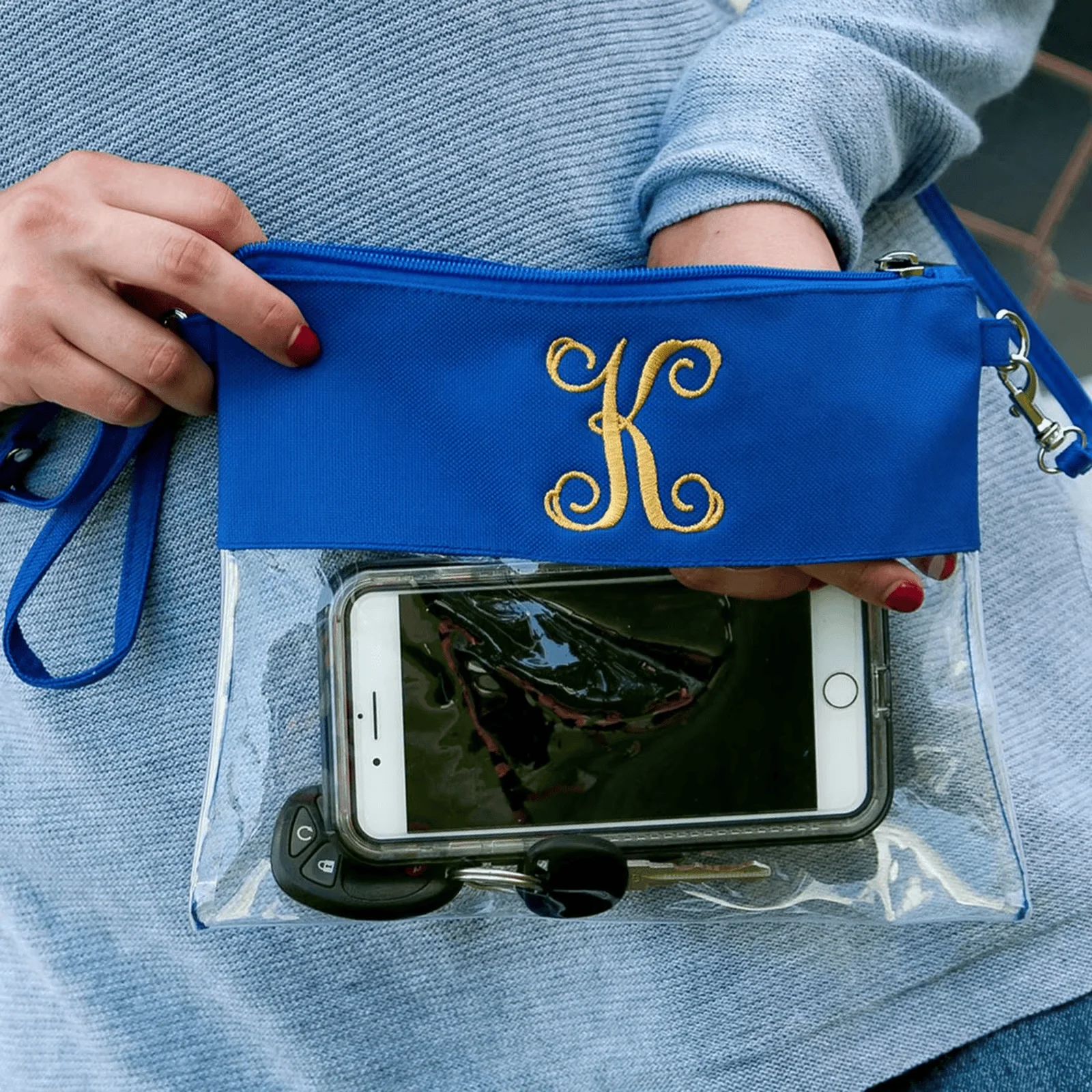 Clear Crossbody Purse Bag Gym Zippered 1 PC Tote Transparent Toiletry Gameday Bag With Adjustable Shoulder Strap and Wrist Strap