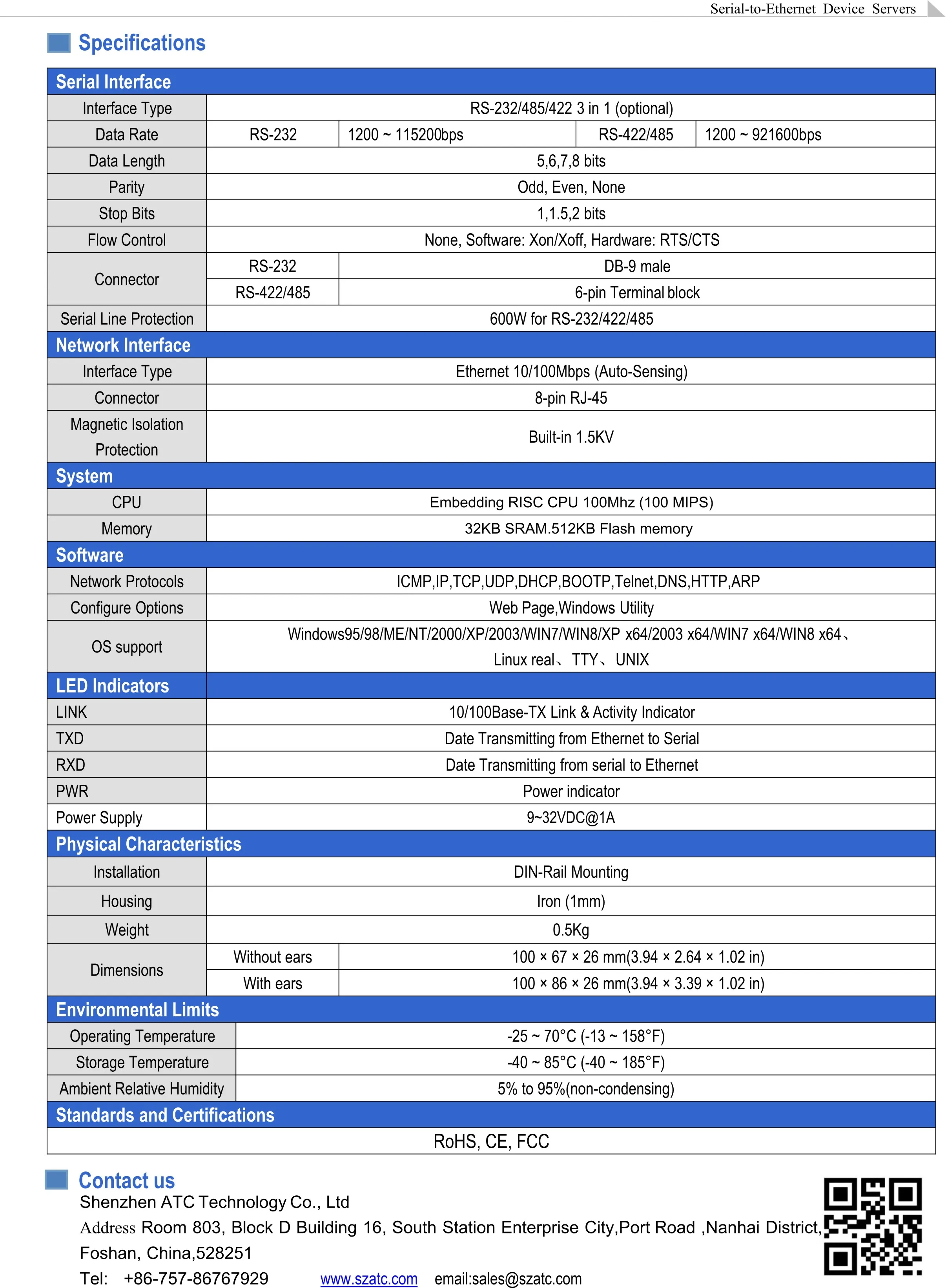 Conexões Ethernet para Seriais Conversor serial para Ethernet RS232 (ATC-1200)