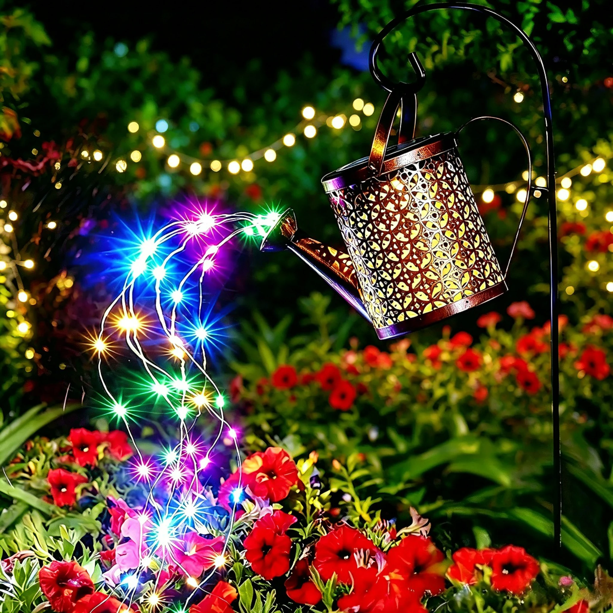 Retro Metal Lantern Solar Watering Can Light Outdoor Waterproof Shower Lights Hanging Star LED Fairy for Garden Decoration