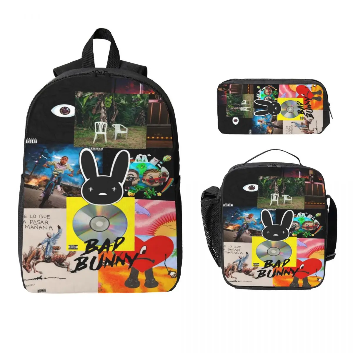 3Pcs Debi Tirar Mas Fotos DTMF Bads Bunnys Music Tour School bags Set for Children Pen Bags Backpack Sets with Lunch Box