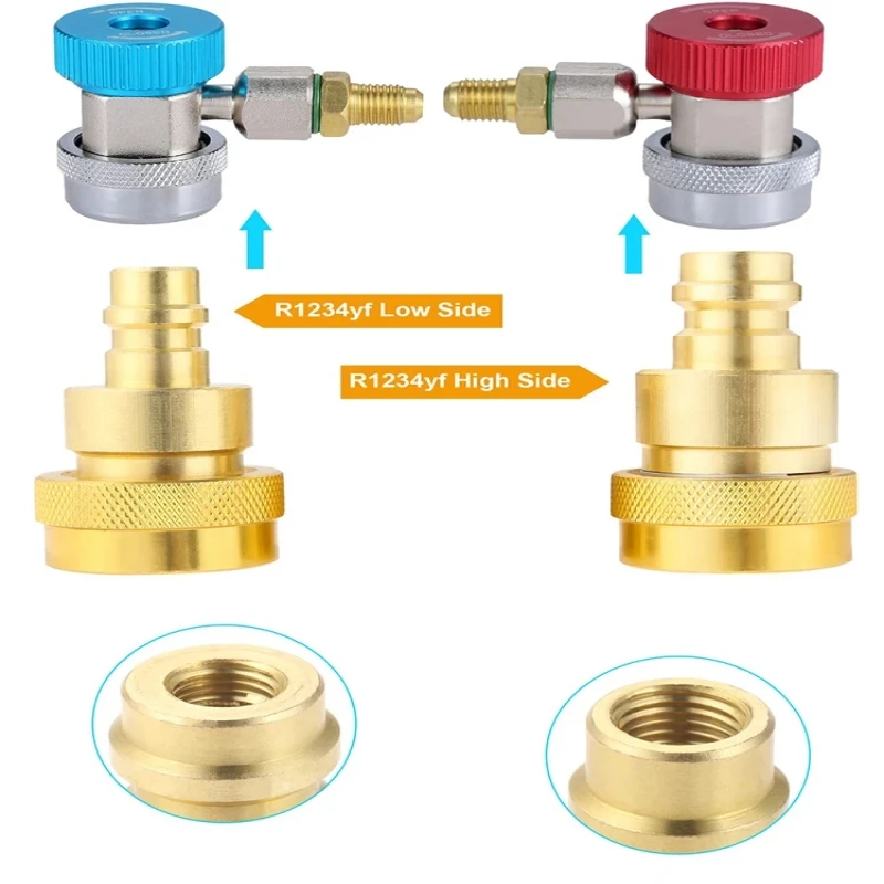 Zestaw do konwersji 2 szt. A/C R134a do R1234yf, szybki Adapter regulowane złącze wysokiego i niskiego napięcia, System czynnika chłodniczego