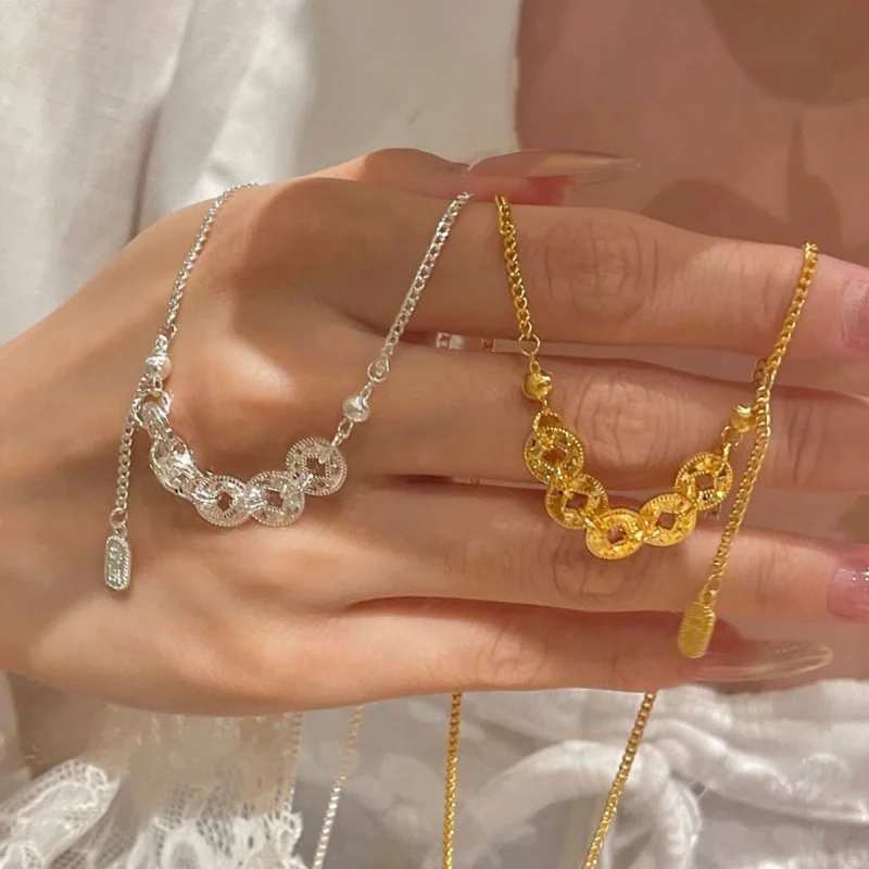 

925 sterling silver Hidden silver Five Emperors Coin pendant necklace, suitable for women to wear, retro geometric style fashion