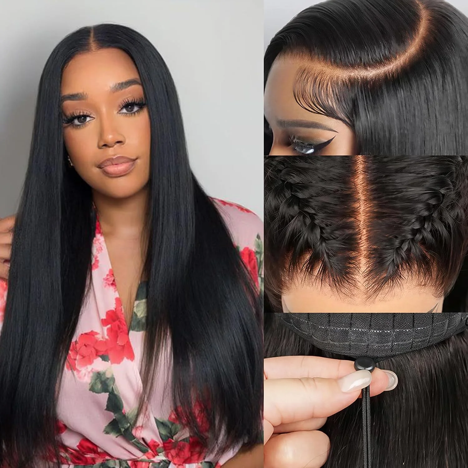 7x6 HD Lace Closure Wigs Human Hair Straight Glueless 200% Density Closure Wigs Human Hair for Black Women Glueless Drawstring Wig Pre Plucked Baby Hair Natural Hairline Bone Straight