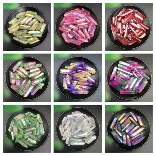 50g Electroplated Red Titanium Rainbow Aura Lemurian Quartz Crystal Point Healing Stones Decor Natural Stones and Minerals