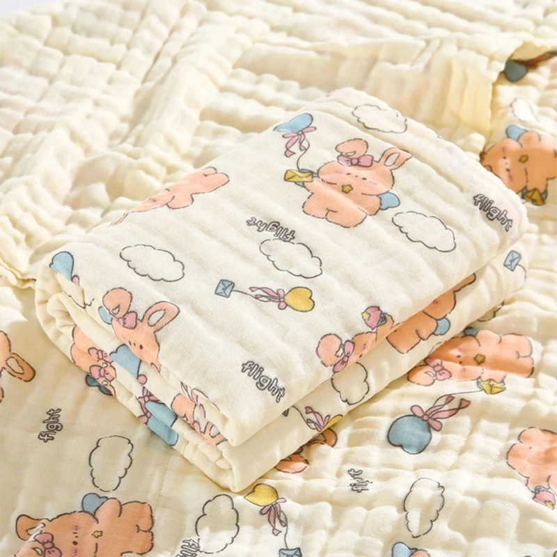 Cotton Muslin Baby Blanket Cartoon Rabbit Print Newborn Swaddle Wraps Boys Girls Bath Towel Cotton Gauze Baby Stroller Blanket