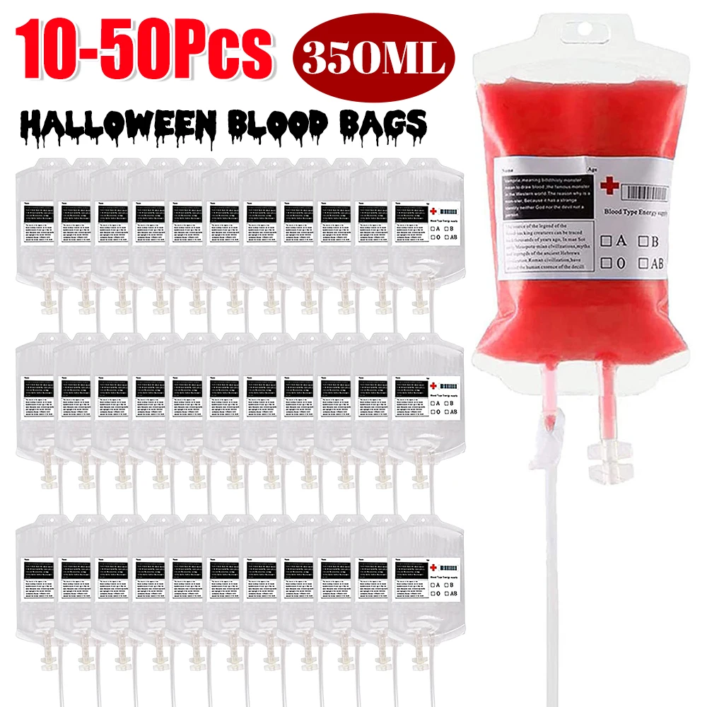 10-50PCS Halloween Blood Bags 350ml Energy Drink Bags Blood Bags of Vampire,Drinkable Blood Bags Cosplay Horror Props For Party