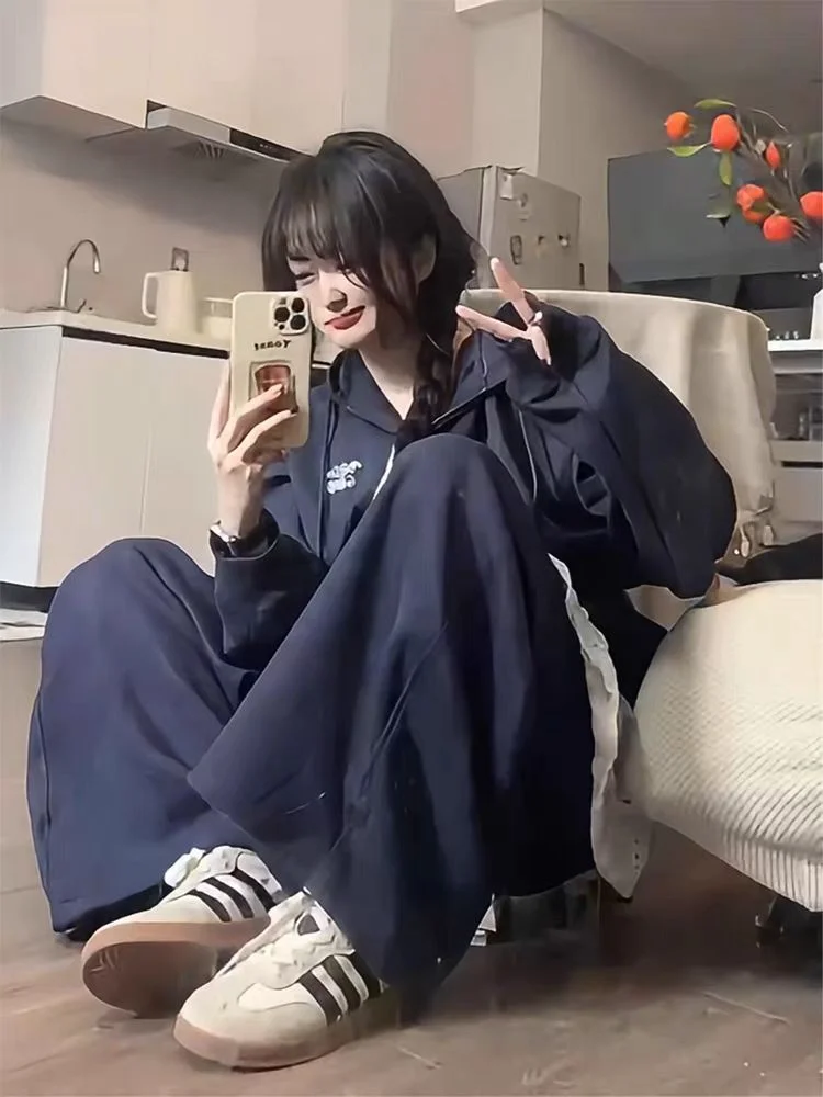 Nuovo set di felpe con cappuccio cardigan primaverili e autunnali per studentesse, set da due pezzi ampio e versatile