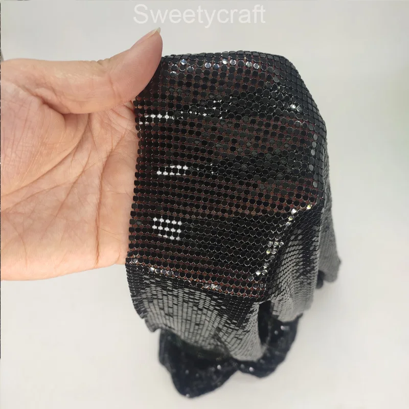 2022 Fashion Glomesh Flexible Metal Sequin Mesh Fabric Black Color for Clothing DIY Jewelry Party Chainmail Dress