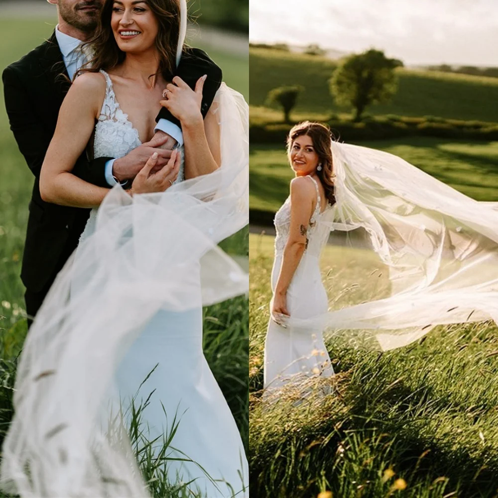 Customized Soft White Organza Wedding Dress Exquisite V-neck Bridal Gowns Off the Shoulder Sleeveless Chapel Train Wedding Dress