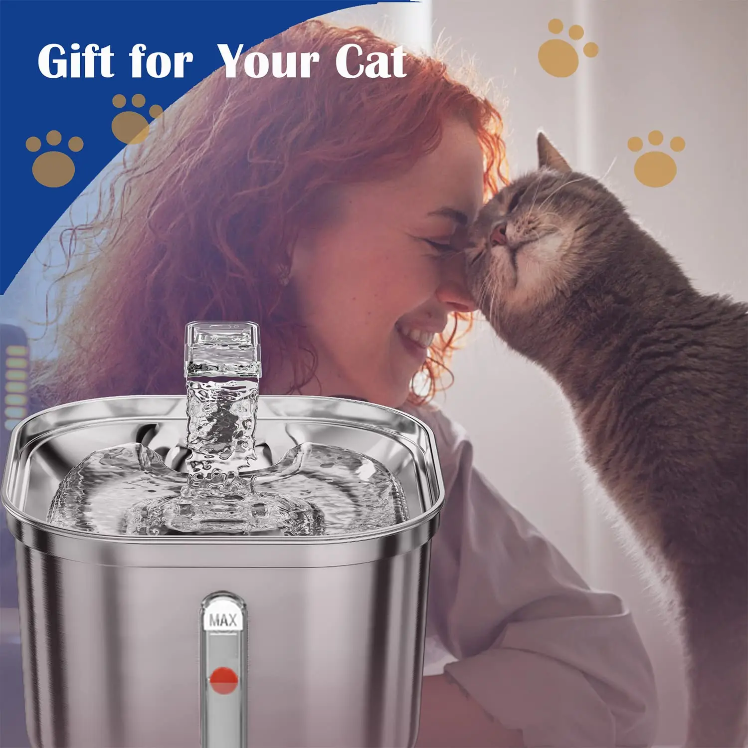 Cat Water Fountain Stainless Steel Pet Water Fountain for Cats Inside 1Filters&Ultra-Quiet Pump 2.2L/73oz Dog Pet Water Fountain